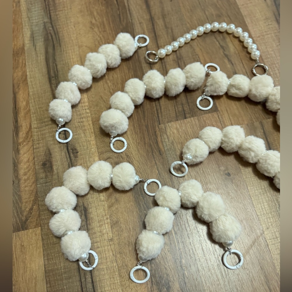 Elegant Cream Pom Pom Phone Strap